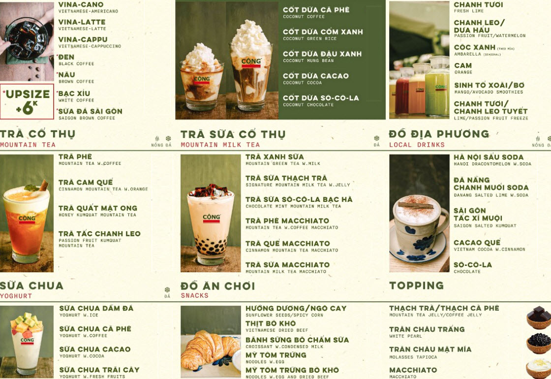 Giới thiệu menu Cộng cà phê bảng giá đồ uống mới nhất 2026